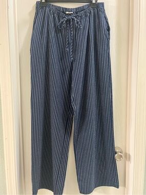 Navy blue and white pinstriped pants